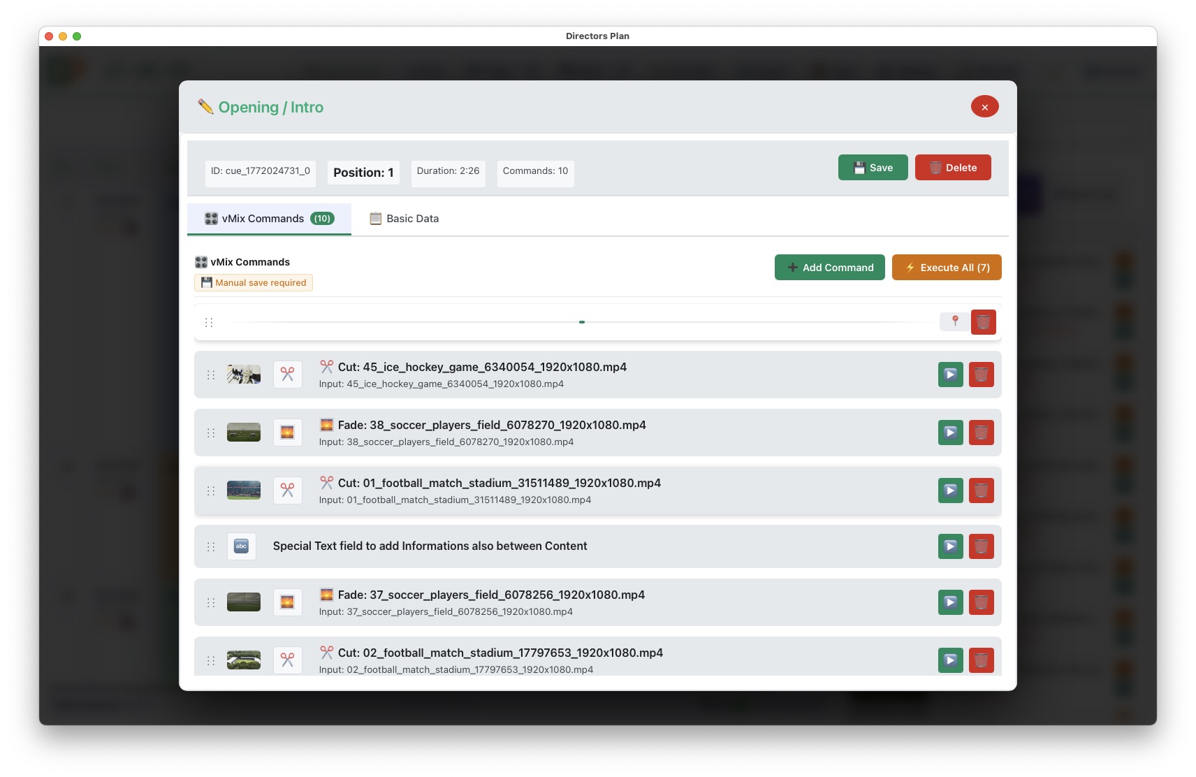 Cue Editor with vMix commands and draggable positioning