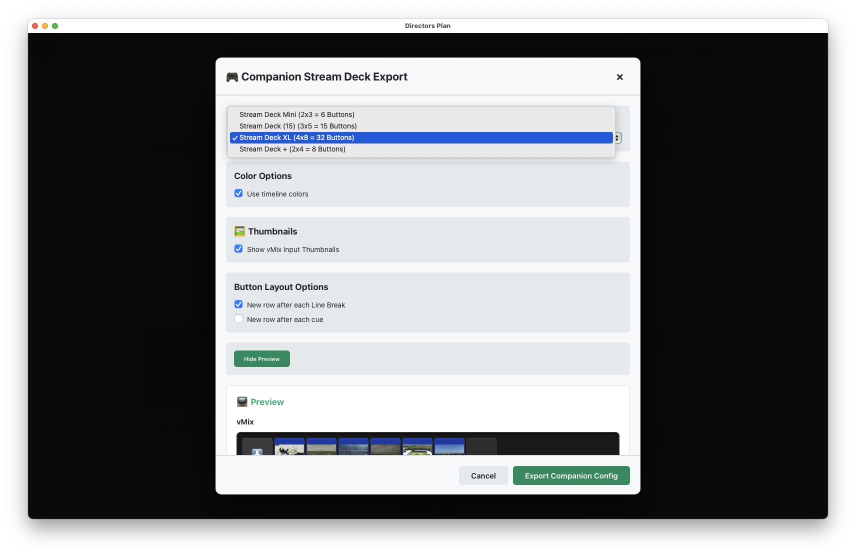 Companion Stream Deck Export settings