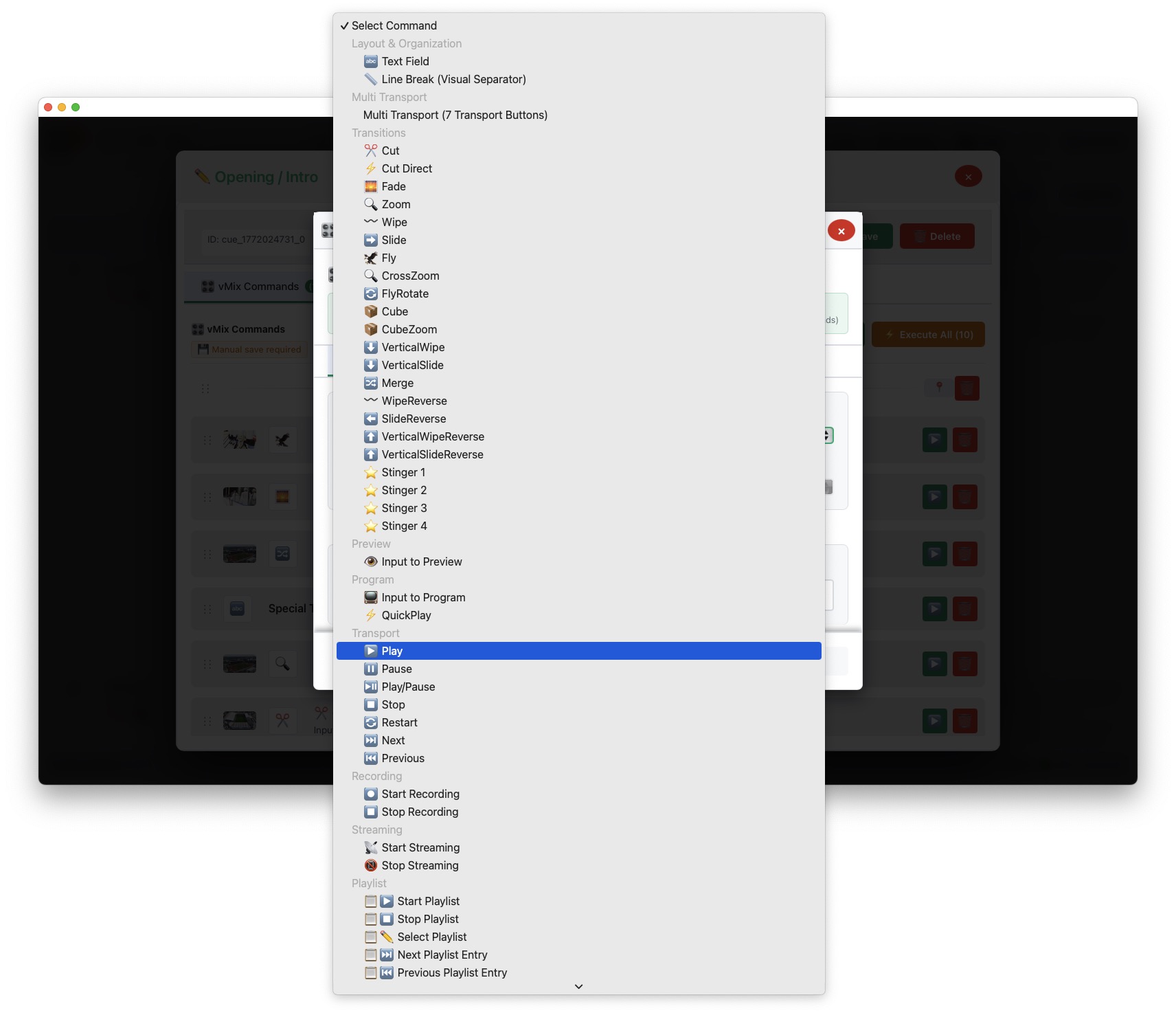 Cue Editor Add Command dropdown Part 2