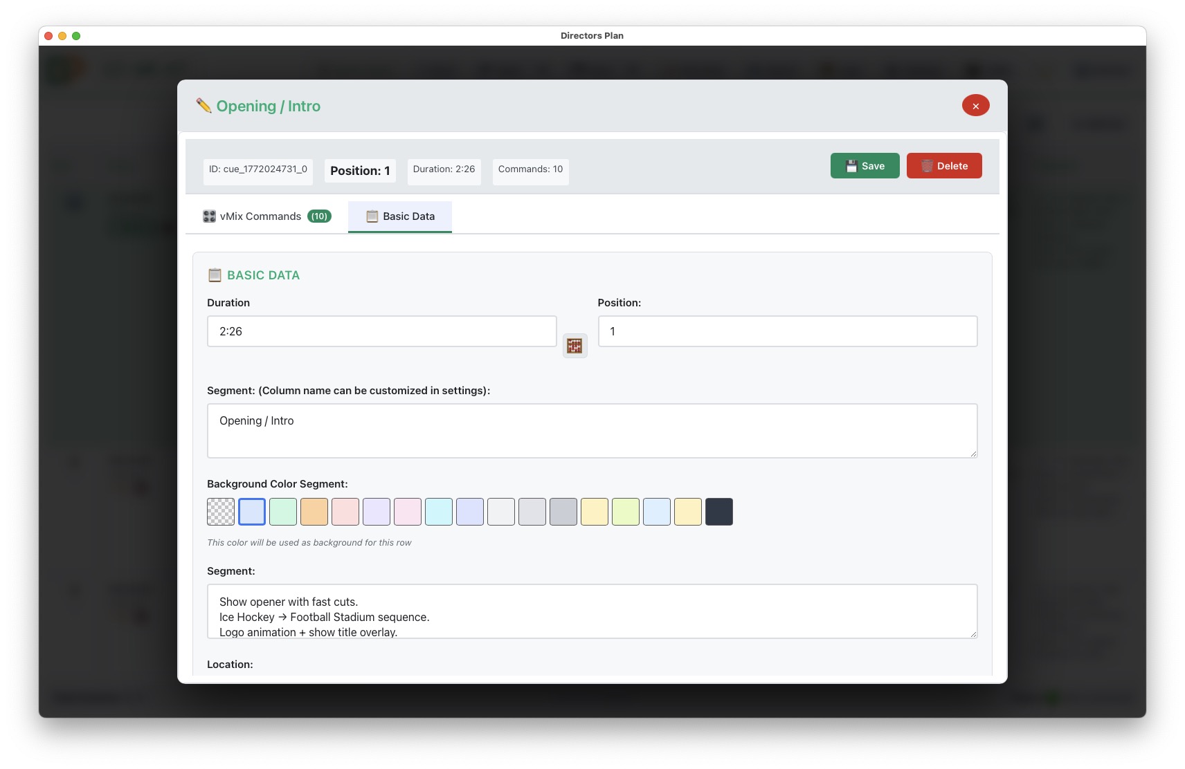 Cue Editor basic data