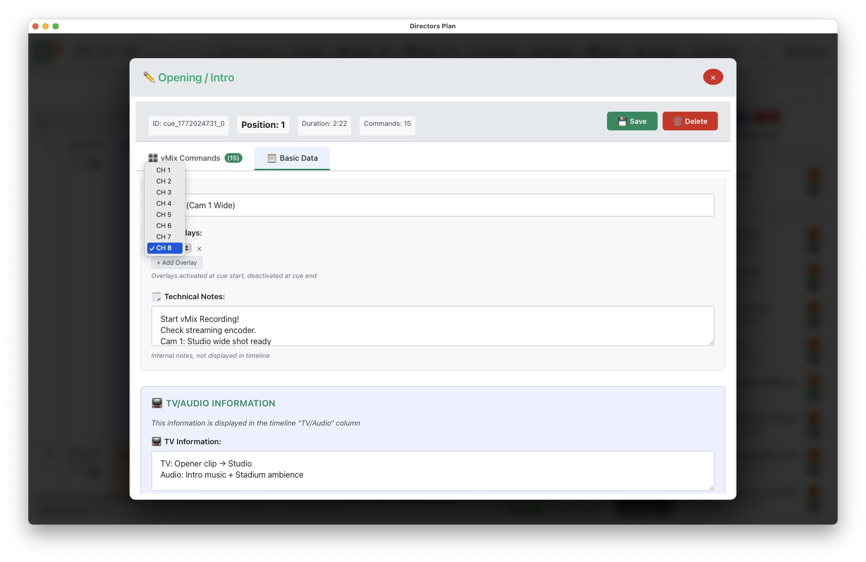 Cue Editor overlay assignment per cue