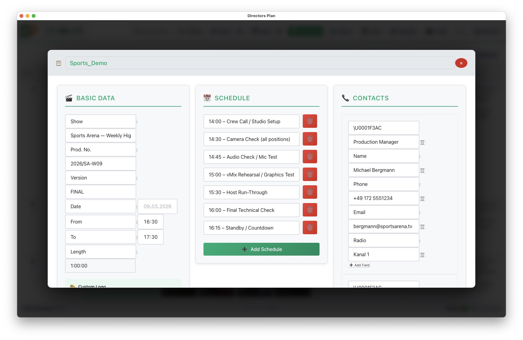 Plan Header dynamic fields