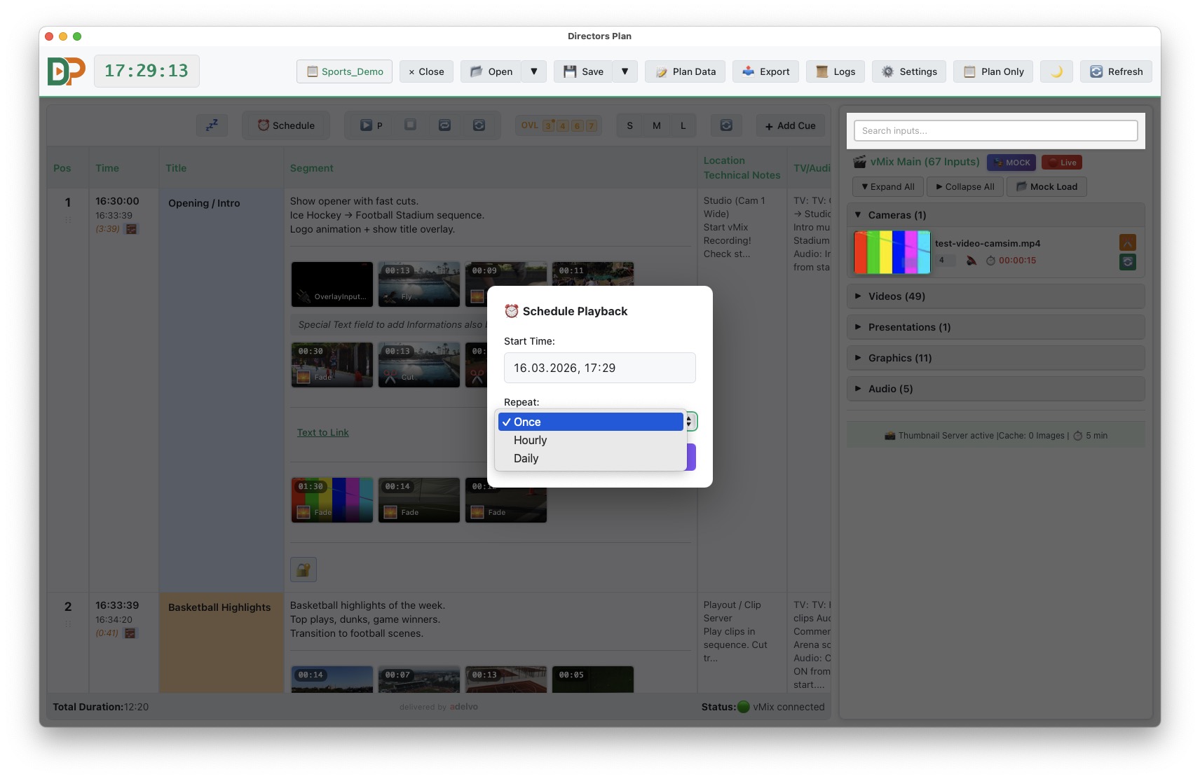 Schedule Editor with time entries