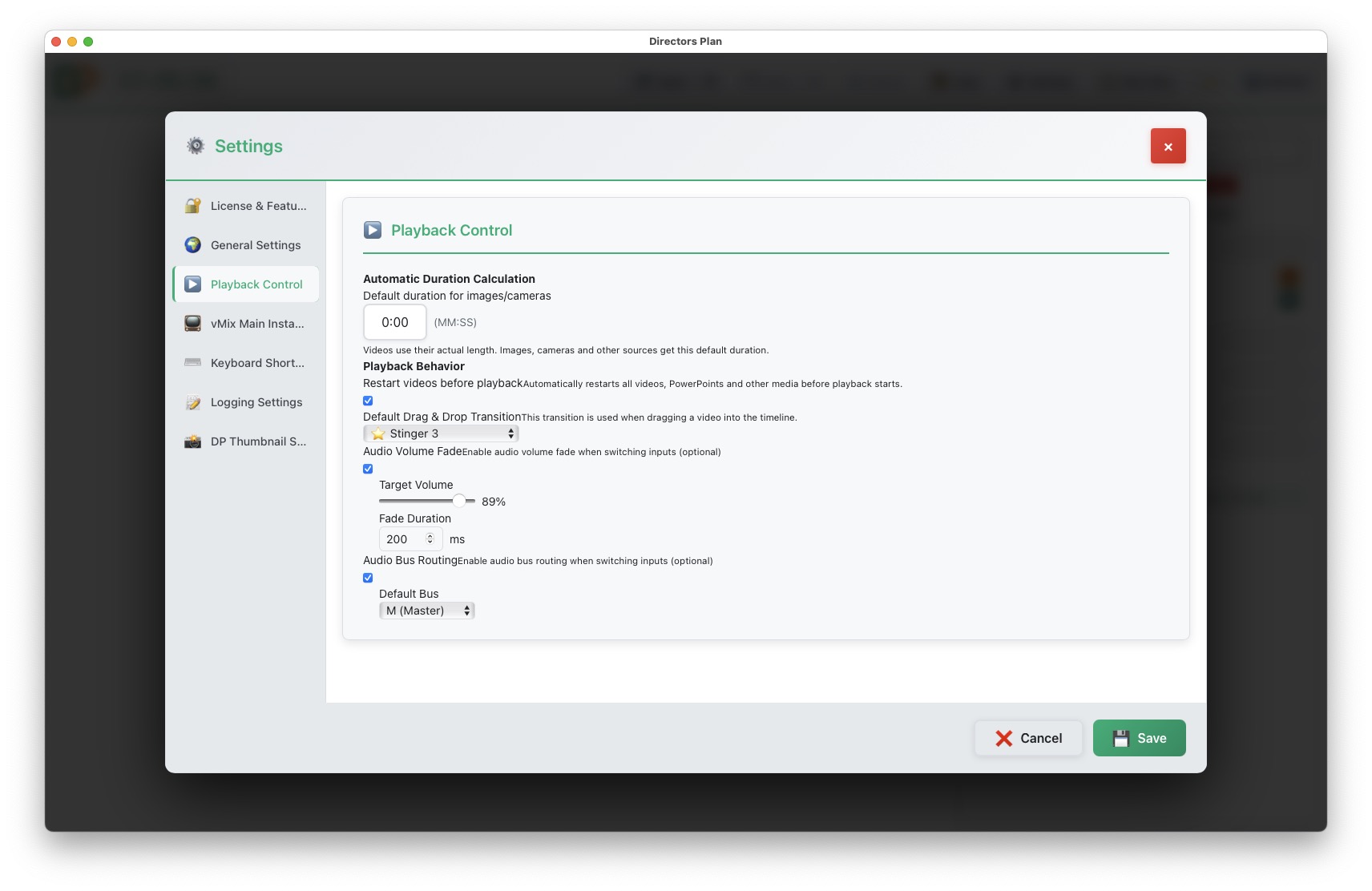 Settings Playback control and audio
