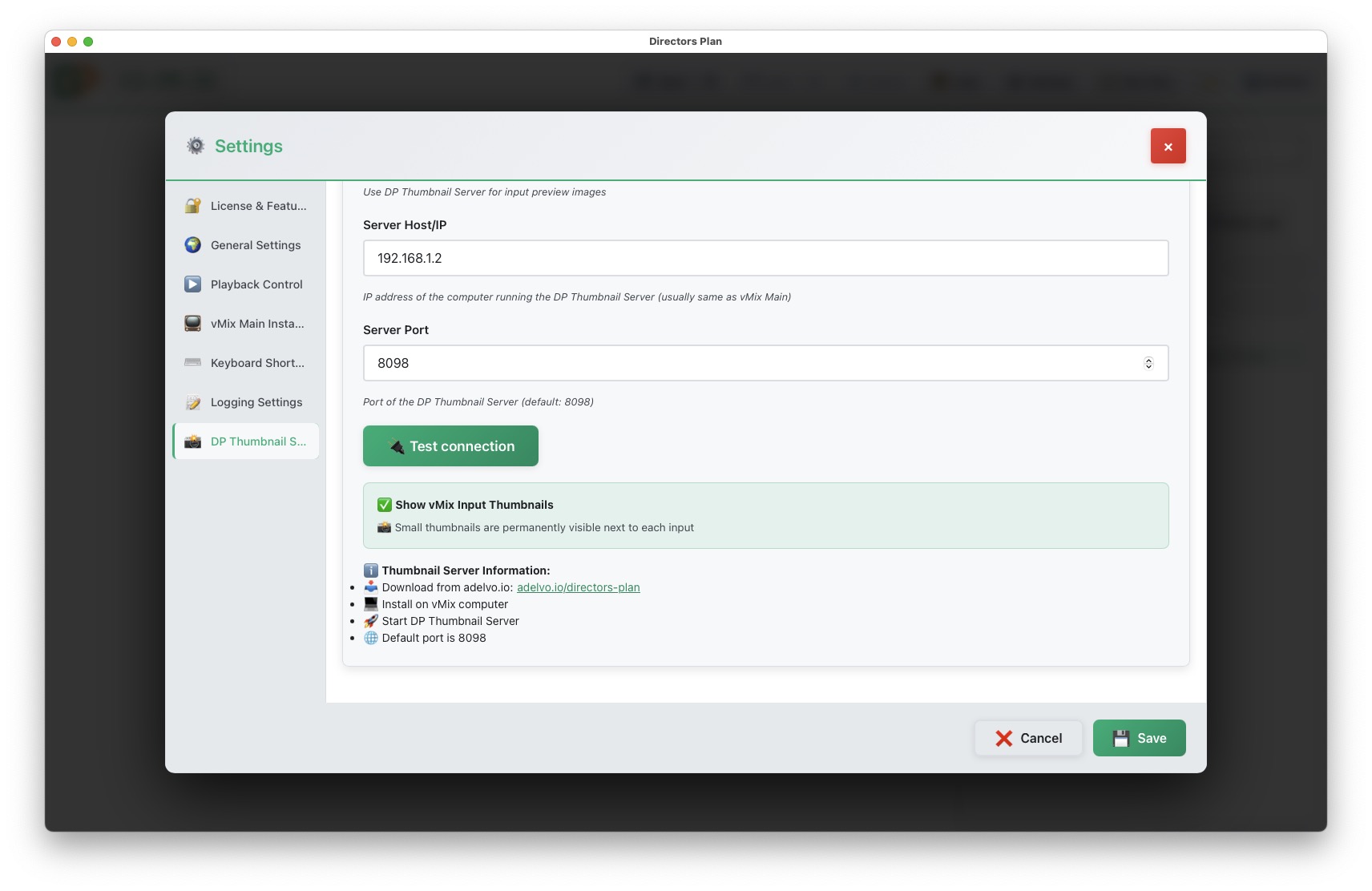 Settings DP Thumbnail Server