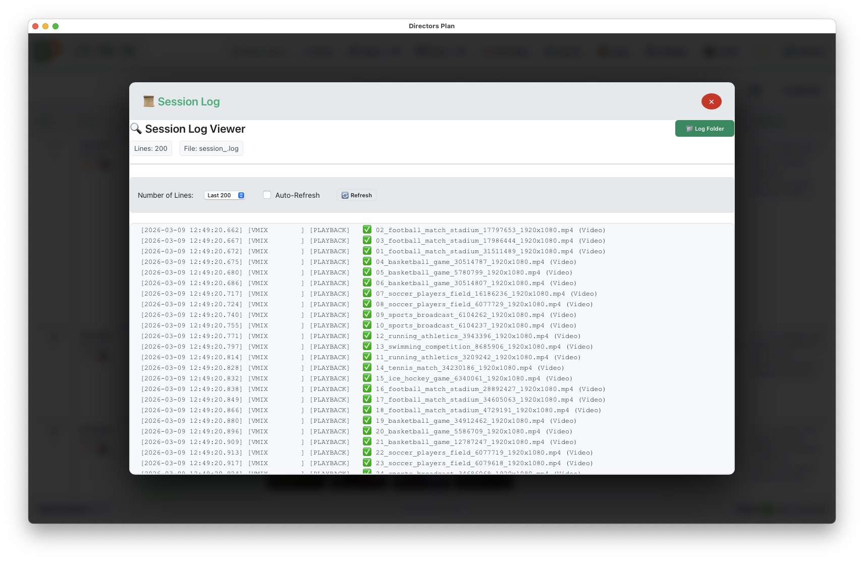 Session Log detailed view