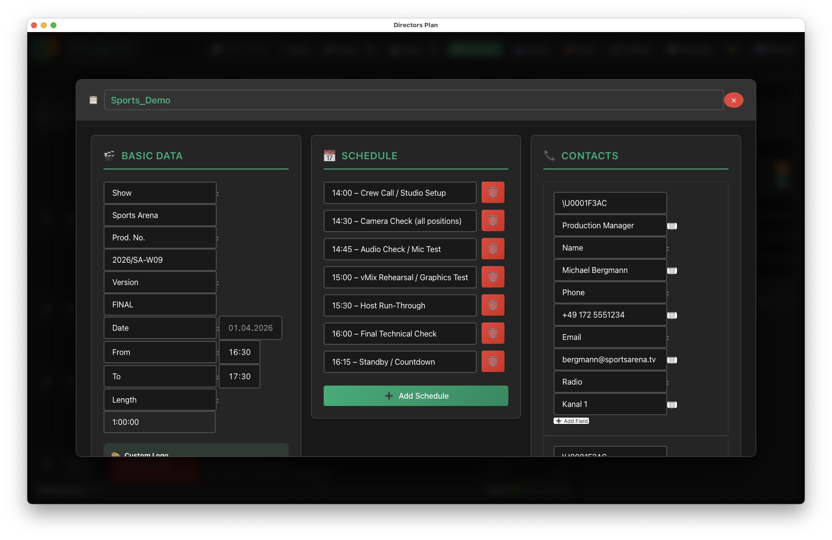 Dynamic Plan Header with custom fields, contacts, and branding