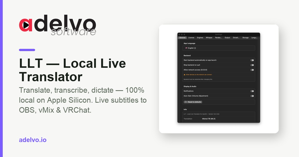 LLT — Local Live Translator for macOS · Live Subtitles to OBS, VRChat ...