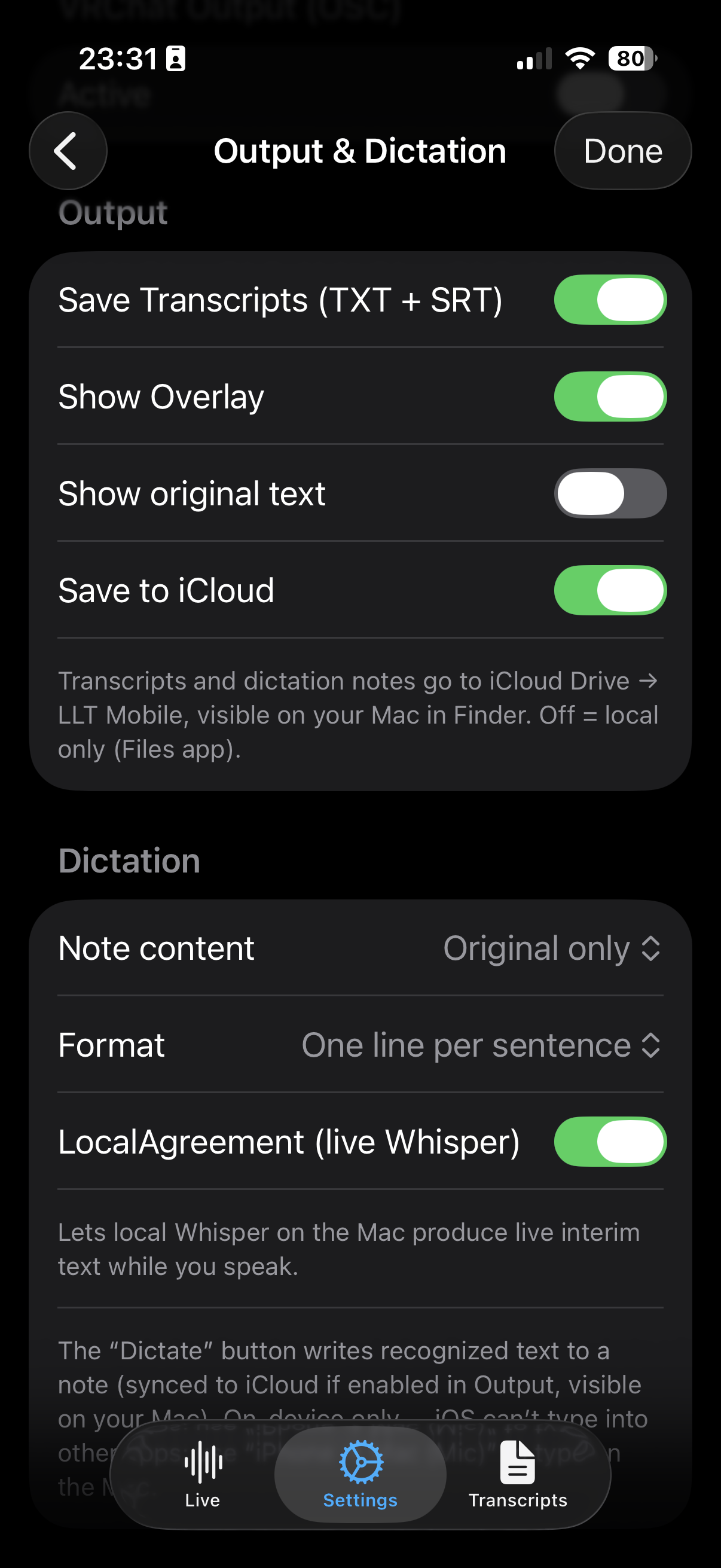 LLT Mobile — customizable overlay colour, opacity and border