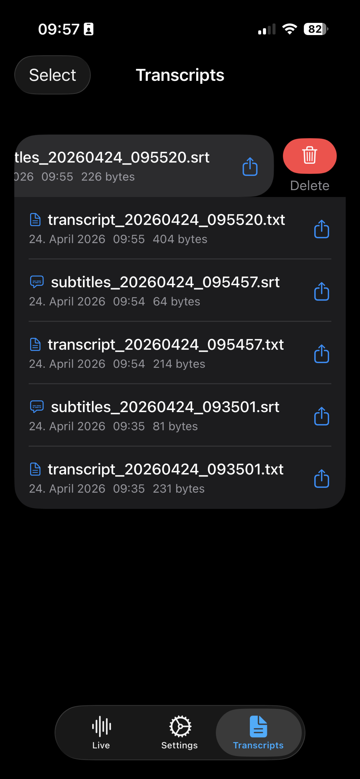Transcripts with delete confirmation