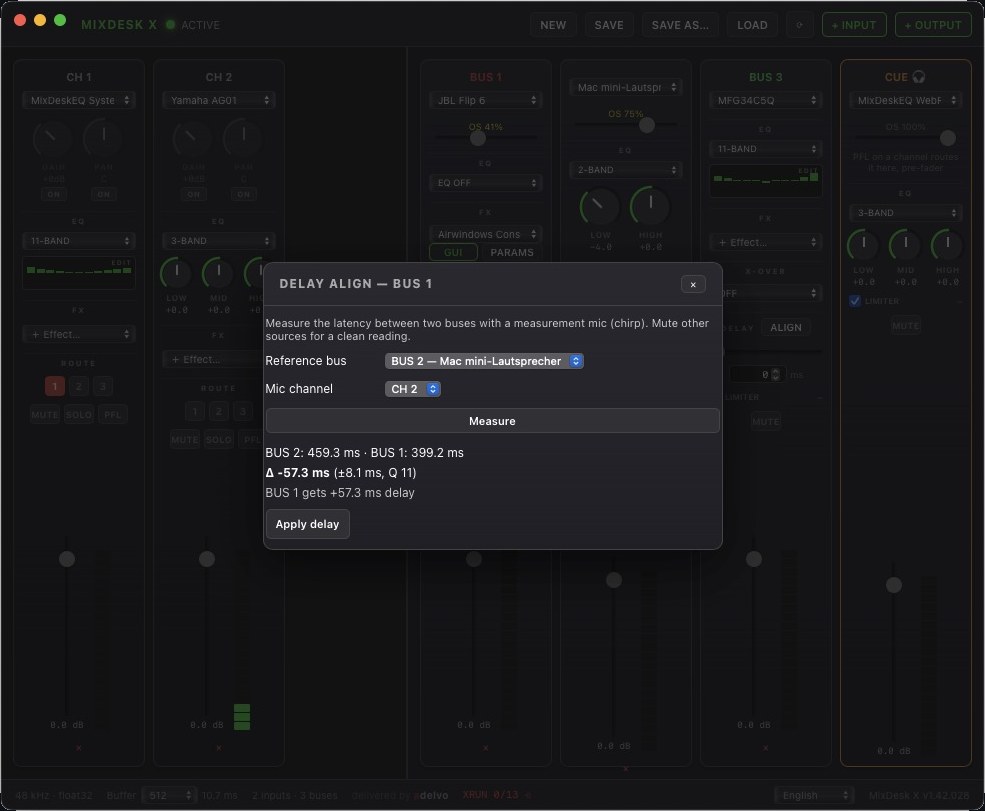 MixDesk X alignment result applied per output bus