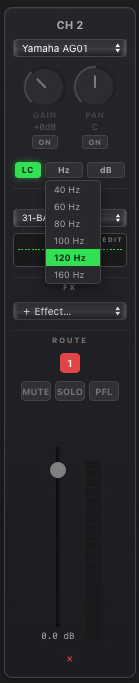 MixDesk X per-mic low-cut / rumble filter