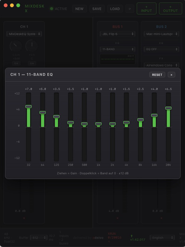 MixDesk X 11-band graphic EQ editor